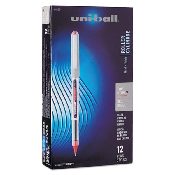 Uni-Ball UBC 0.7 mm Micro Red Ink, Gray & Red Barrel VISION Stick Roller Ball Pen - 1 Dozen UN472436 - main